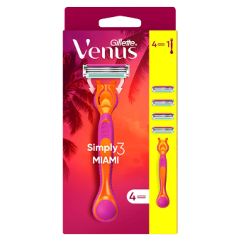 Зображення Бритва Gillette Simply Venus 3 Miami с 4 сменными картриджами (8700216878333)