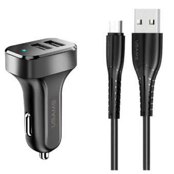 Зображення АЗП Usams C13 King-Tu Series double USB 2.1A with MicroUSB cable Black