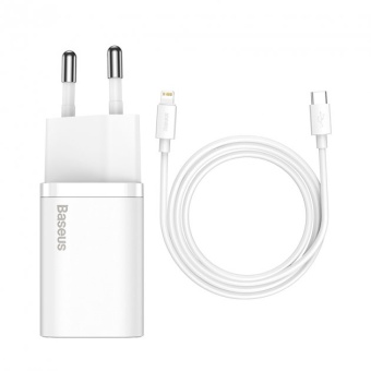 Фотография Зарядное утсройство Baseus Super Si Quick Charger QC&PD3.0 single Type-C 20W 3A with Lightning-Type-C cable White