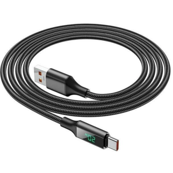 Зображення Borofone BU32 USB to Type-C 5A, 1.2m, nylon, aluminum connectors, digital display, Black