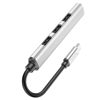Зображення ХАБ Hoco HB26 4 in 1 adapter(Type-C to USB3.0 USB2.0*3) Metal Gray