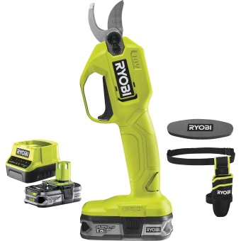 Зображення Секатор Ryobi RY18SCA-115P, акумуляторний ONE , 18В, АКБ 1.5 Ач, до 25 мм, з кобурою та точильним ка