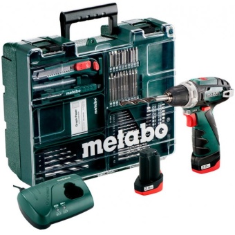 Зображення Шуруповерт Metabo PowerMaxx BS Basic акумуляторний, 10.8V 2x2Aг, кофр, набір приладдя 63 шт