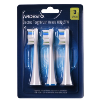 Зображення Зубна щітка Ardesto Насадка до електричних зубних щіток Ardesto TBH-21W біла/3 шт. в комплекті