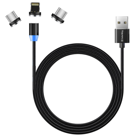 Colorway USB - 3в1 (Lightning MicroUSB Type-C) Magnetic 2.4А 1м чорний (CW-CBUU020-BK)