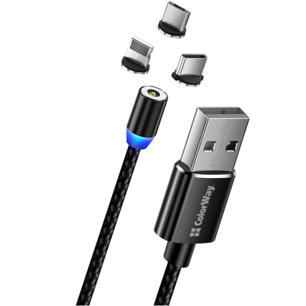 Colorway USB - 3в1 (Lightning MicroUSB Type-C) Magnetic 2.4А 1м чорний (CW-CBUU020-BK) фото №3