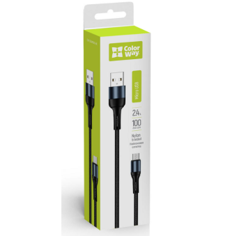 Зображення Colorway USB - MicroUSB (nylon) 2.4А 1м чорний (CW-CBUM045-BK)