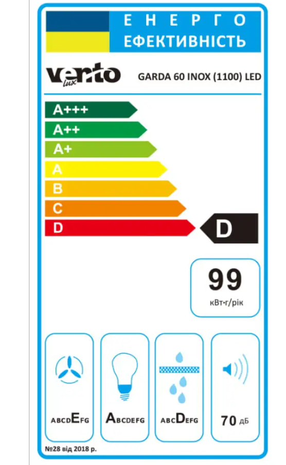 Витяжки Ventolux GARDA 60 INOX (1100) LED фото №4