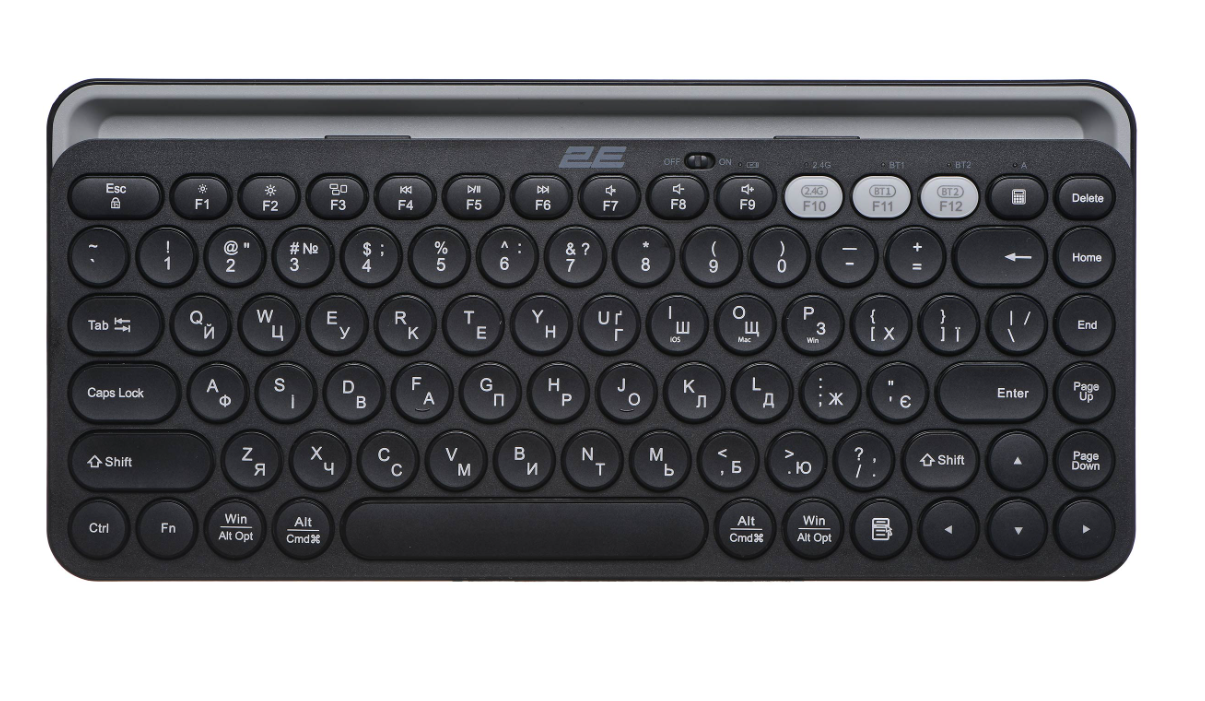 Клавіатура 2E KS250 Wireless USB/Bluetooth UA Black (2E-KS250WBK_UA)