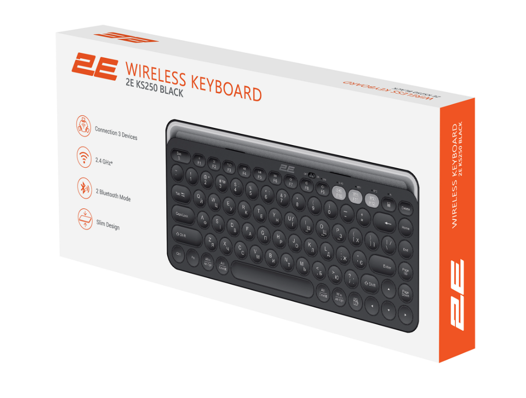 Клавіатура 2E KS250 Wireless USB/Bluetooth UA Black (2E-KS250WBK_UA) фото №10