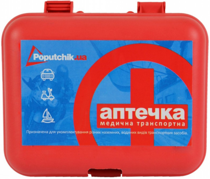 Аптечка автомобільна Poputchik згідно ТУ футляр пластиковий червоний 165х135х65 (02-003-П)