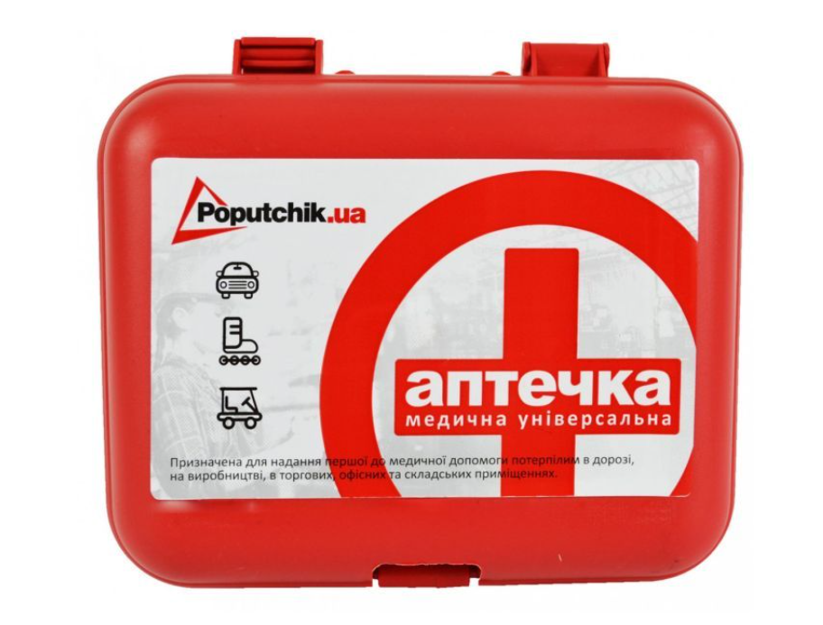 Аптечка автомобільна Poputchik згідно ТУ футляр пластиковий червоний 165х135х65 (02-027-П)