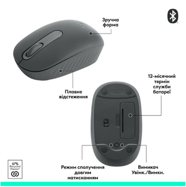 Компьютерная мыш Logitech M196 Bluetooth Graphite (910-007459) фото №2