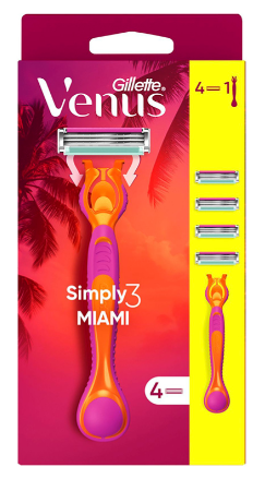 Бритва Gillette Simply Venus 3 Miami с 4 сменными картриджами (8700216878333)
