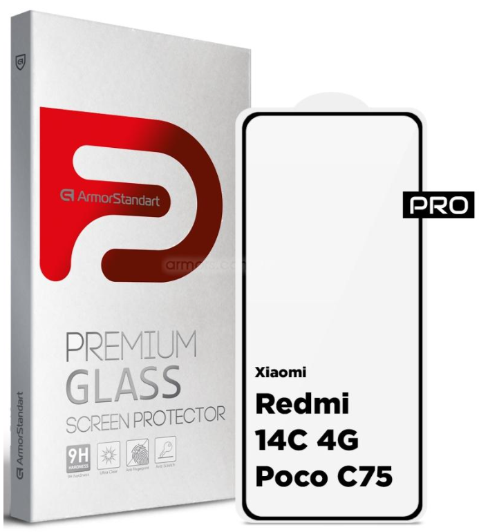 Защитное стекло Armorstandart Pro для Xiaomi Redmi 14C 4G / Redmi A4 / Poco C75 Black (ARM79332)