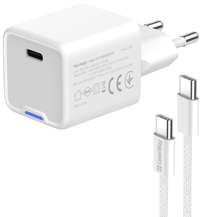 МЗП Colorway GaN Mini 25W PD Port PPS USB-C біле фото №3