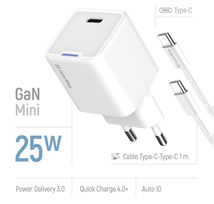 МЗП Colorway GaN Mini 25W PD Port PPS USB-C біле фото №8