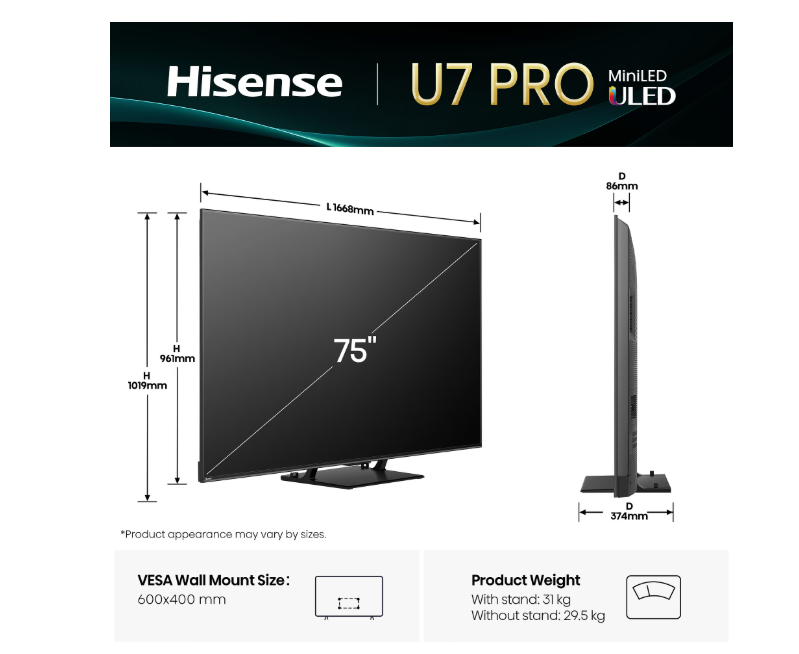 Телевізор Hisense 75U7Q PRO фото №3