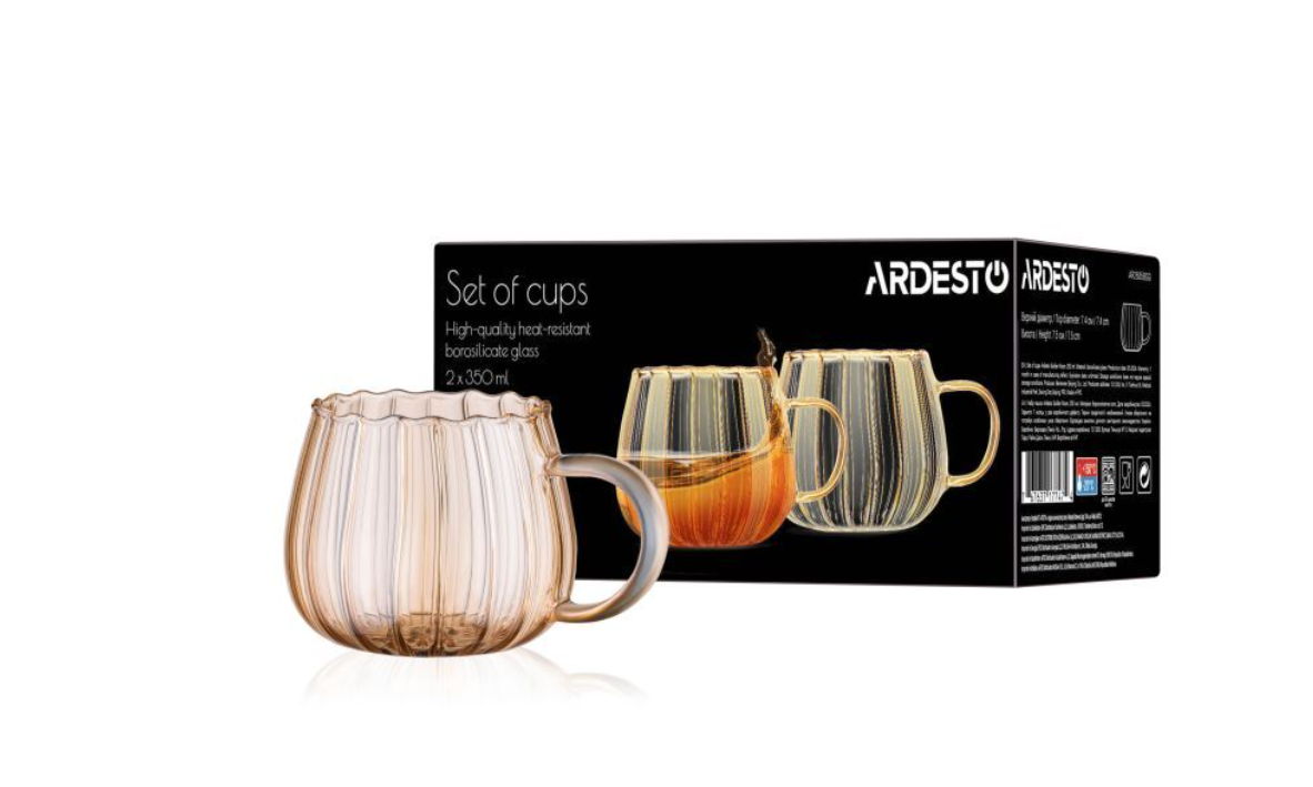 Набор чашек Ardesto Golden Moon 350мл, 2шт, боросилікатне скло, прозорий (AR2635BGG) фото №4