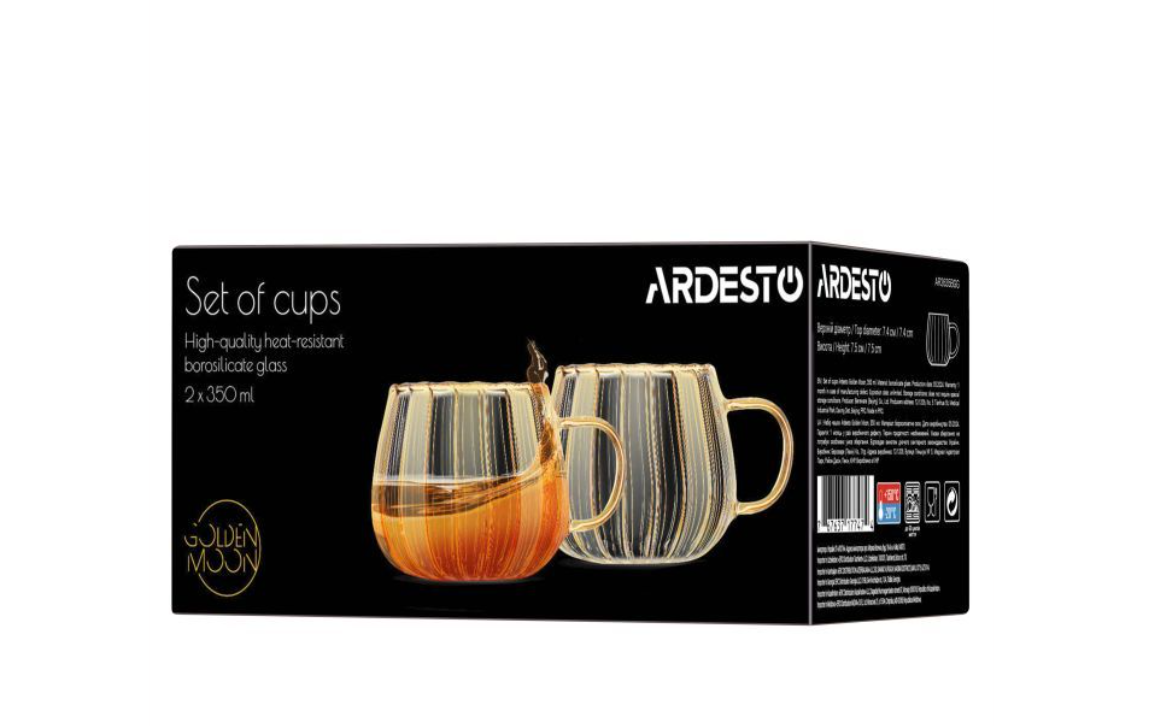 Набор чашек Ardesto Golden Moon 350мл, 2шт, боросилікатне скло, прозорий (AR2635BGG) фото №5