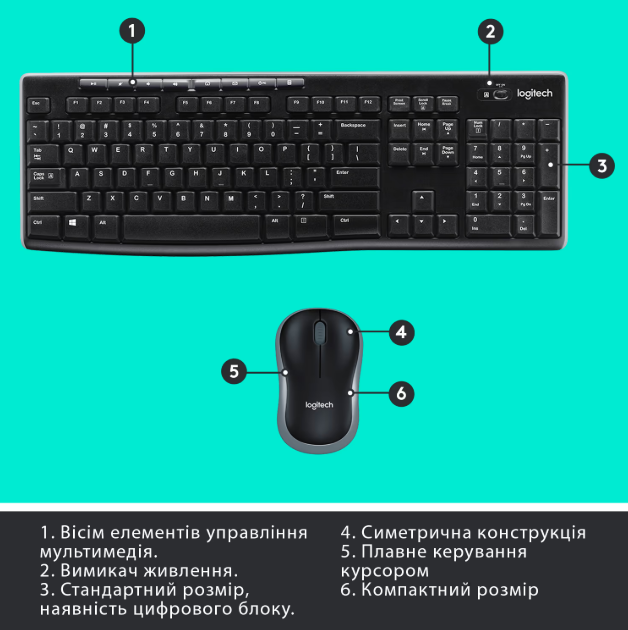 Клавіатура   мишка Logitech MK270 Wireless UA Black (920-004508) фото №6
