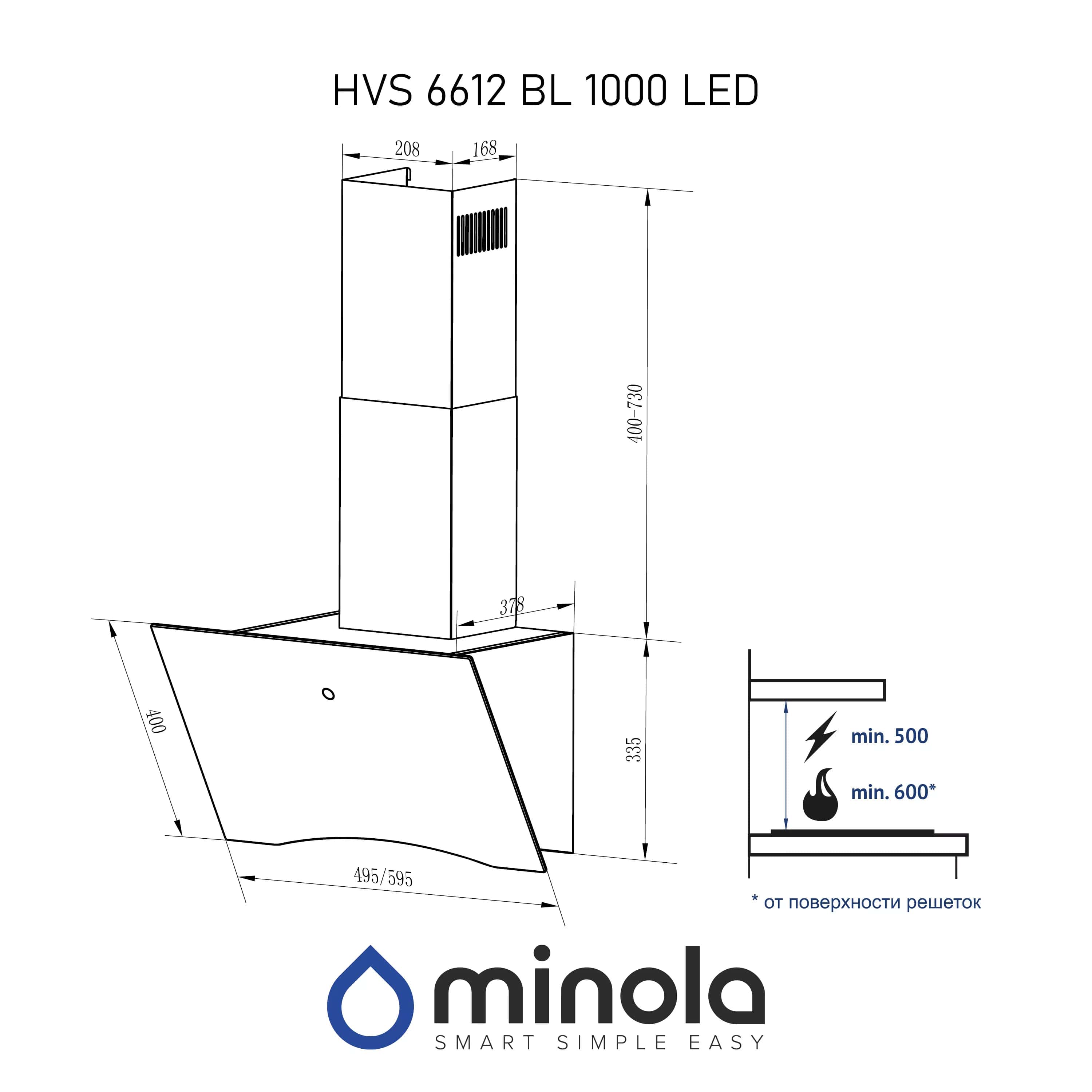 Витяжки Minola HVS 6612 BL 1000 LED фото №9