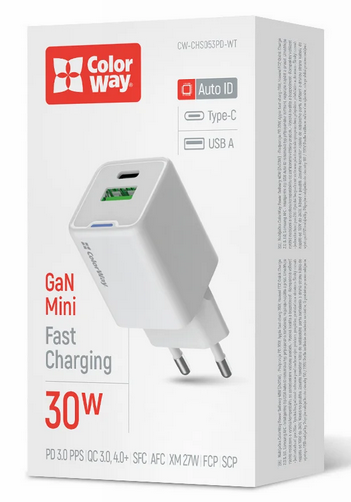 МЗП Colorway GaN Mini 30W PD Port PPS USB (Type-C PD   USB QC4.0) біле