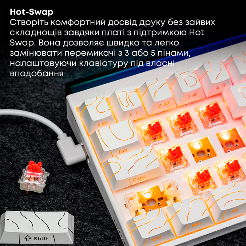 Клавиатура Ajazz NK68 Red Switch USB UA White (NK68-R-S-W) фото №15