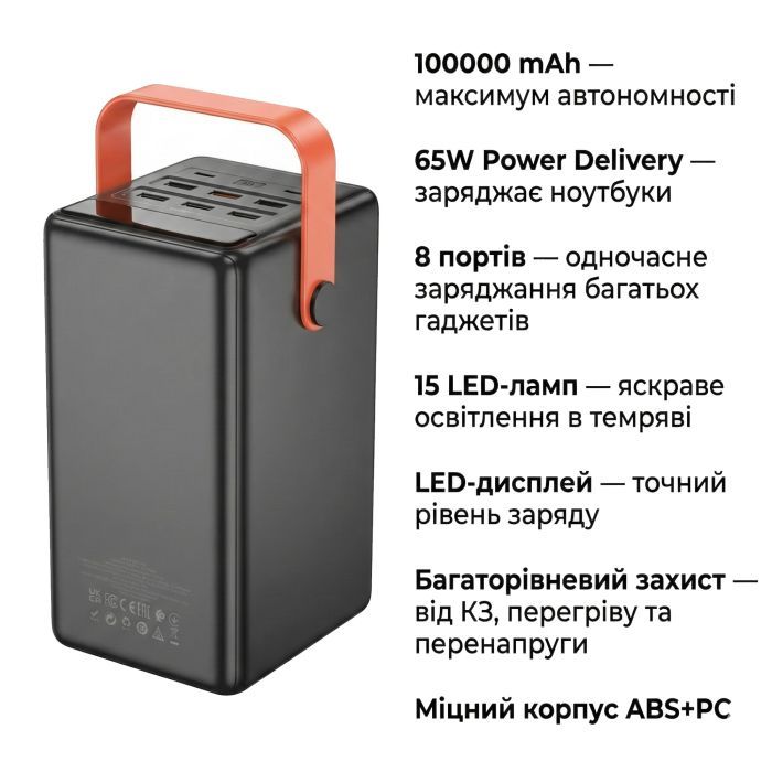 Мобільна батарея Hoco 100000mAh Max Centurion PD/65W, QC, LED Lamp, Black (DB03 / 714722) фото №5