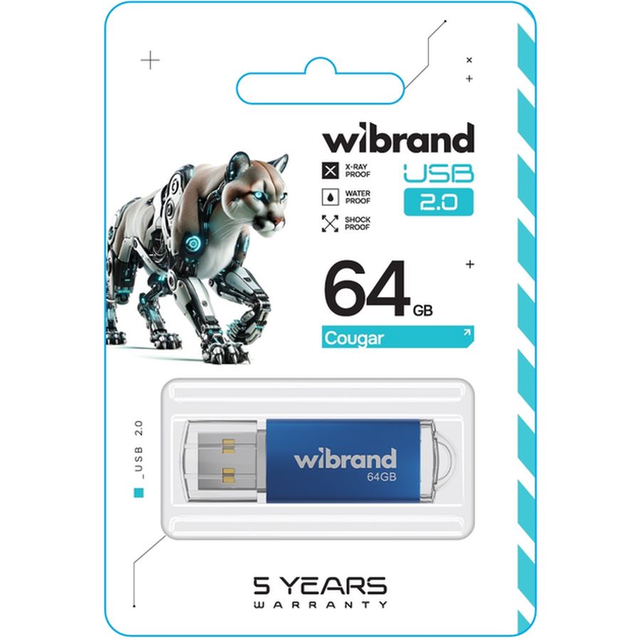 Флешка Wibrand Cougar 64Gb Blue USB 2.0 фото №2
