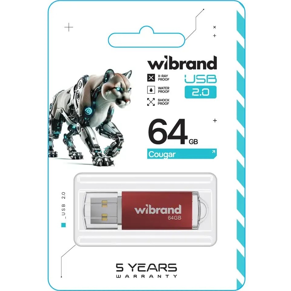 Флешка Wibrand Cougar 64Gb Red USB 2.0 фото №2