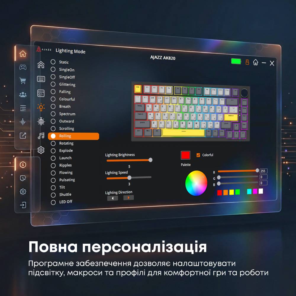 Клавіатура Ajazz AK820 Sea Salt Switch RGB USB-C UA Black (AK820-SS-BGY) фото №12