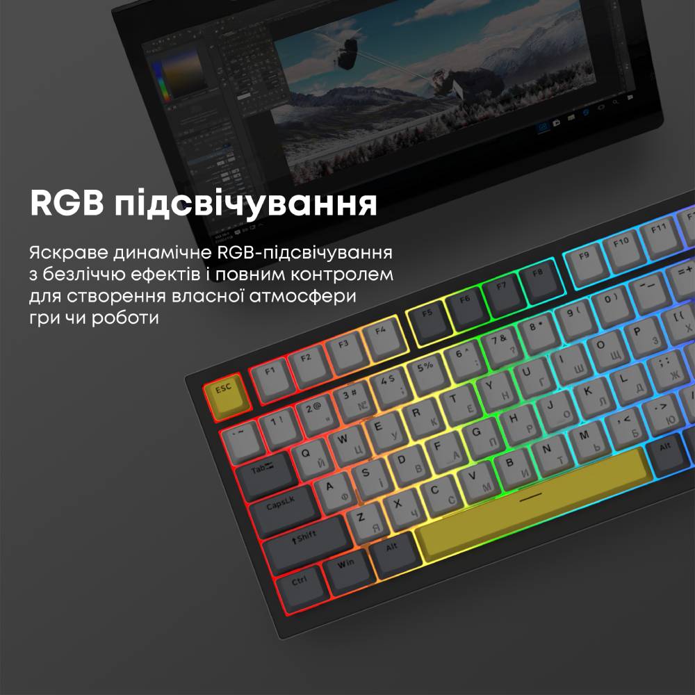 Клавіатура Ajazz AK820 Sea Salt Switch RGB USB-C UA Black (AK820-SS-BGY) фото №14