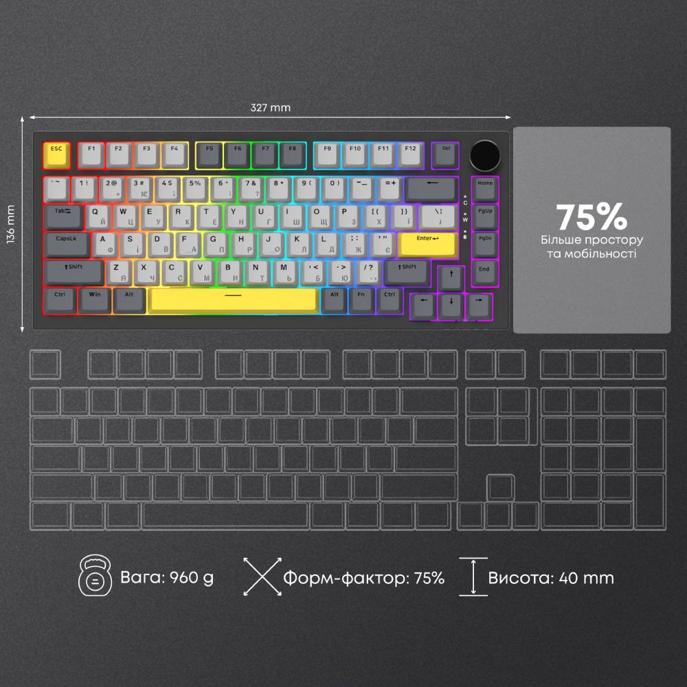Клавіатура Ajazz AK820 Sea Salt Switch RGB USB-C UA Black (AK820-SS-BGY) фото №17
