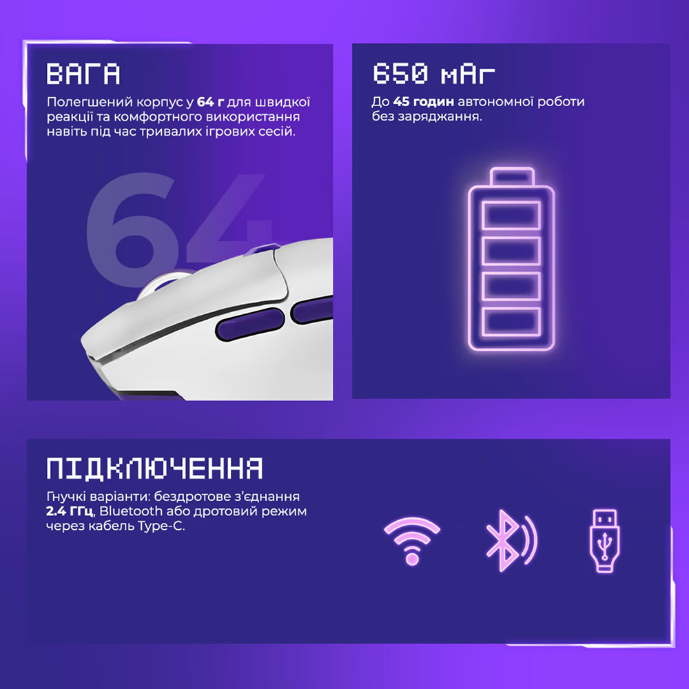 Комп'ютерна миша Proove Gaming Rate Special Edition (white/purple) фото №6
