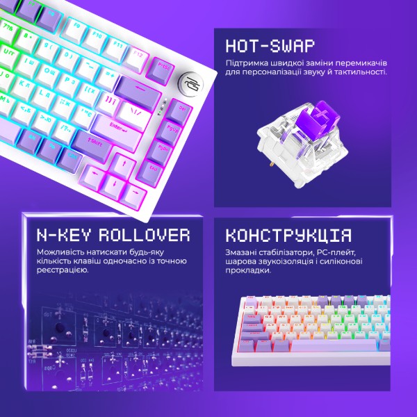 Клавиатура Proove Gaming Coupe (Ukraine Layout) (white/purple) фото №3