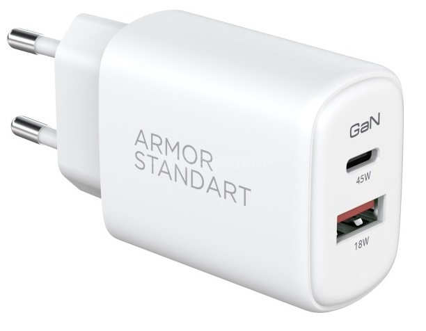 СЗУ Armorstandart Poweraze 45W GaN Type-C   USB-A White (ARM90431) фото №4