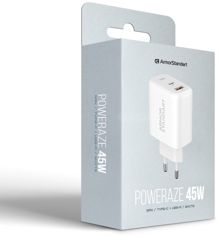 СЗУ Armorstandart Poweraze 45W GaN Type-C   USB-A White (ARM90431) фото №5