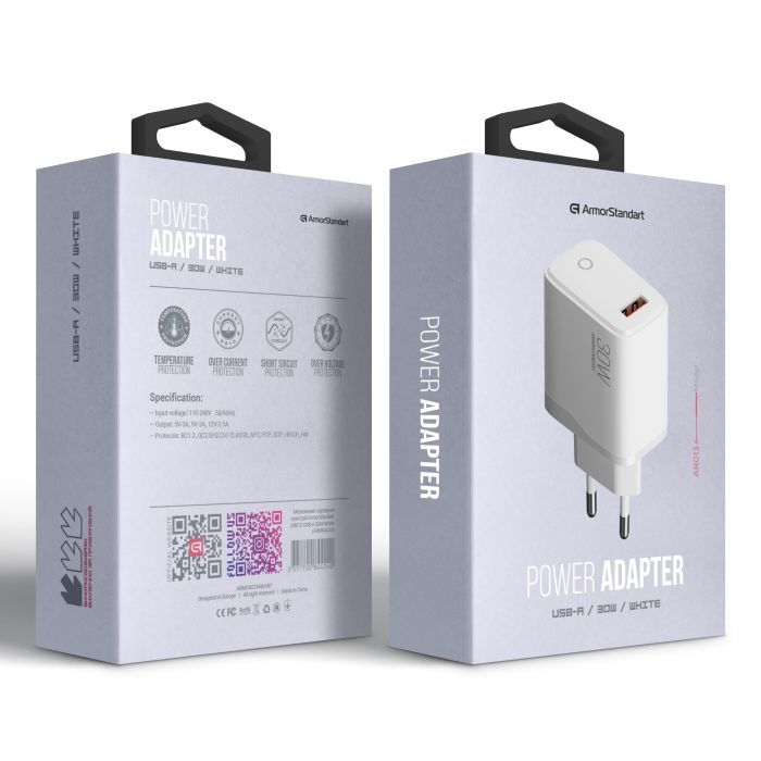 СЗУ Armorstandart AR013 USB-A 30W White (ARM84424) фото №2