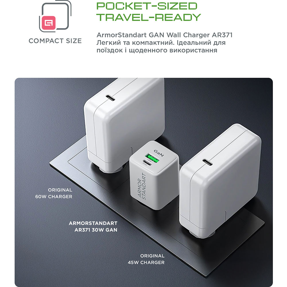 СЗУ Armorstandart AR371 30W GaN Type-C   USB White (ARM77549) фото №7