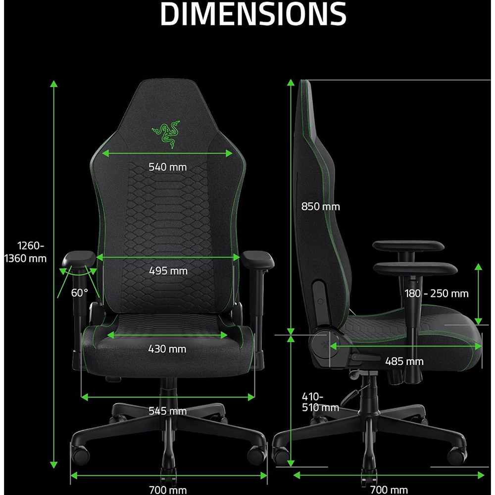 Геймерское кресло Razer Iskur V2 X Fabric Black (RZ38-05310100-R3G1) фото №8