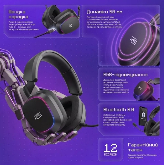 Наушники Proove Gaming Starlight (APP) (black/purple) фото №3