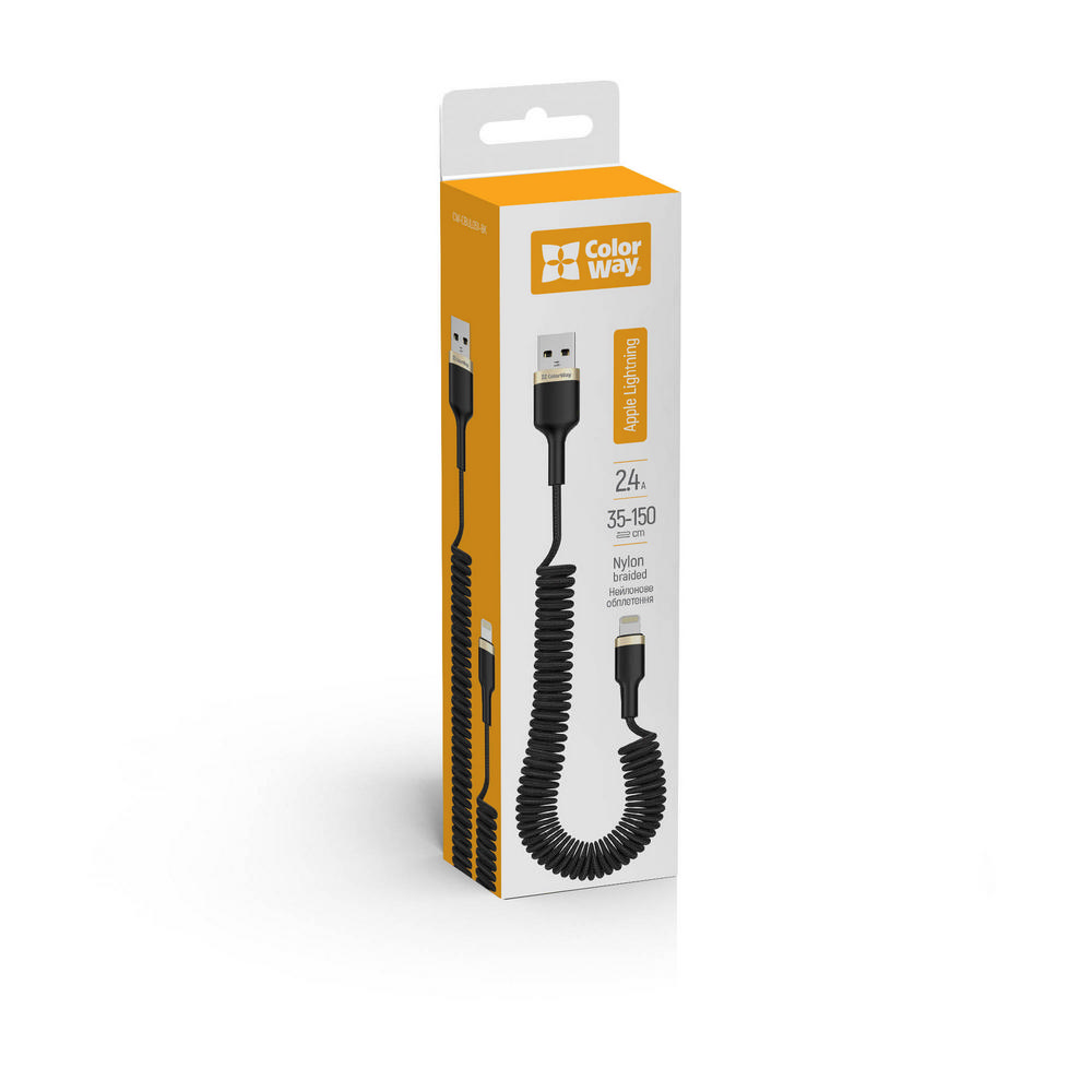 Colorway USB - Apple Lightning (spiral) 2.4А 35-150см чорний CW-CBUL051-BK