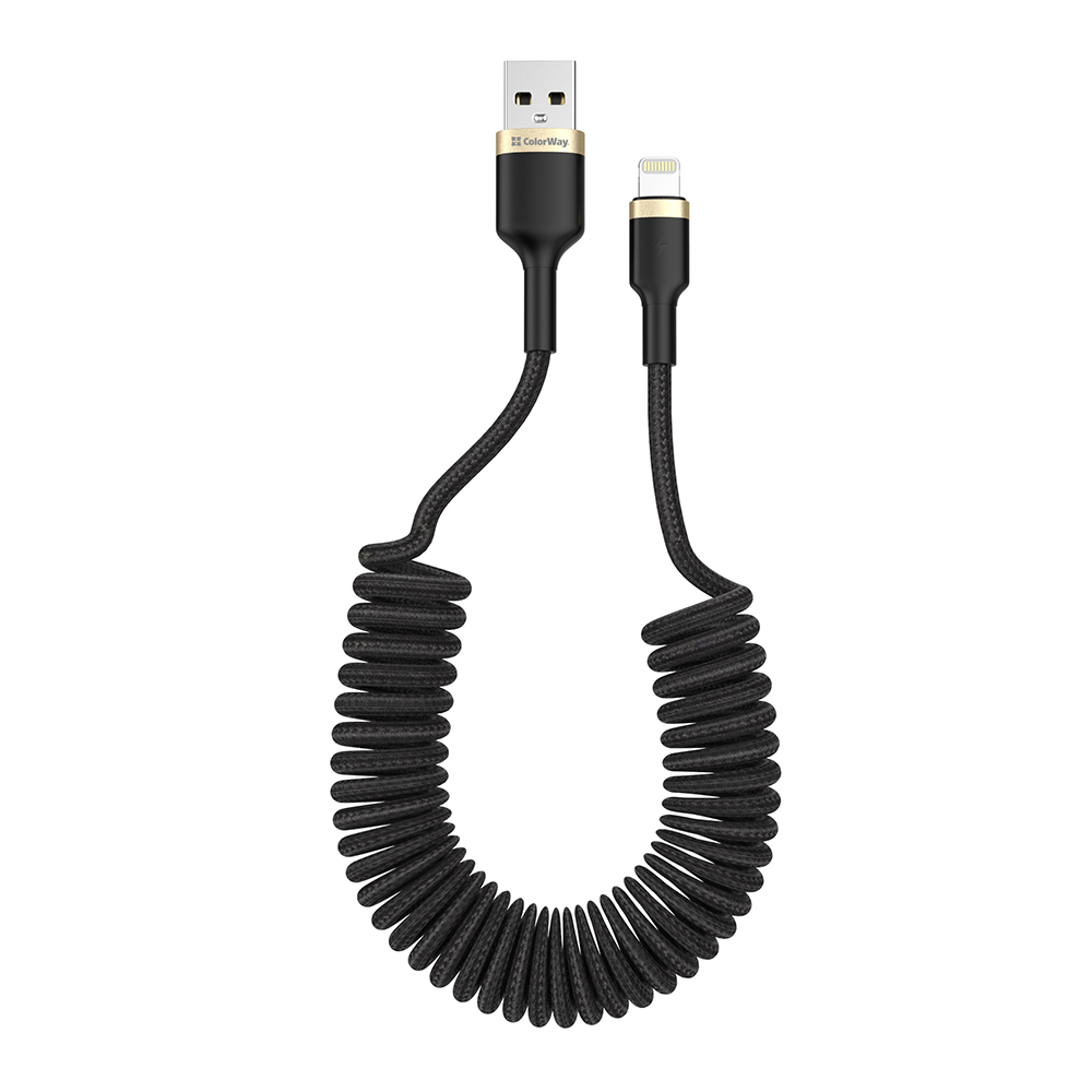 Colorway USB - Apple Lightning (spiral) 2.4А 35-150см чорний CW-CBUL051-BK фото №4