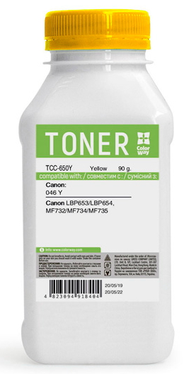 Тонер Colorway Canon LBP-650/MF-730 (90g)Yellow TCС-650Y