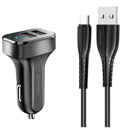 АЗП Usams C13 King-Tu Series double USB 2.1A with MicroUSB cable Black