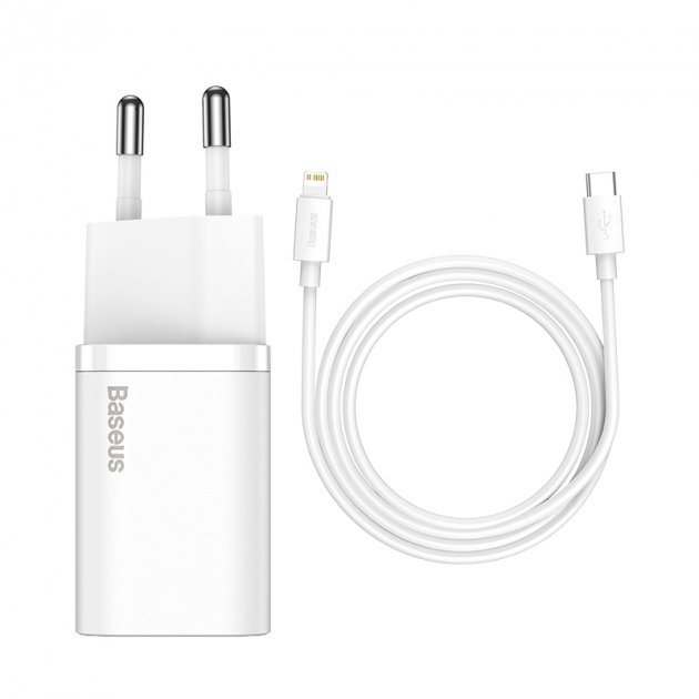 Уцінка Зарядное утсройство Baseus Super Si Quick Charger QC&PD3.0 single Type-C 20W 3A with Lightning-Type-C cable White