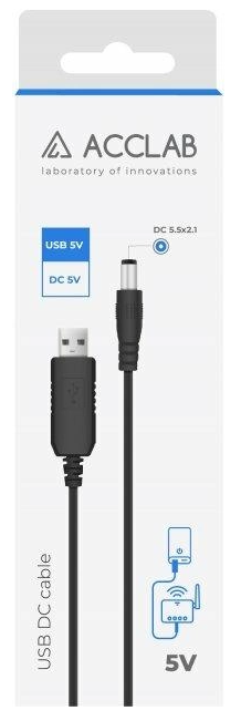 Кабель ACCLAB USB to DC 5,5х2,1 мм 5V 1,5A (чорний) фото №2