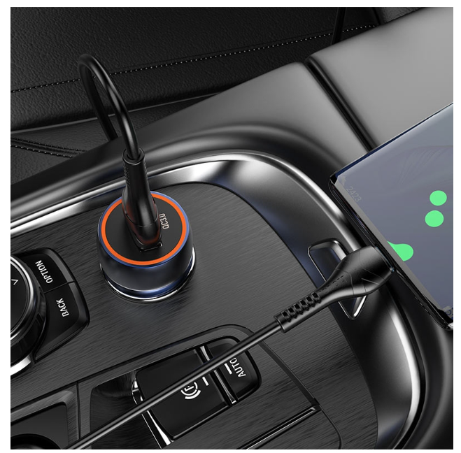 АЗП Hoco Z46 Blue shield single port QC3.0 car charger set(Micro) Metal фото №2