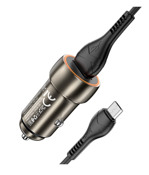 АЗП Hoco Z46 Blue shield single port QC3.0 car charger set(Micro) Metal